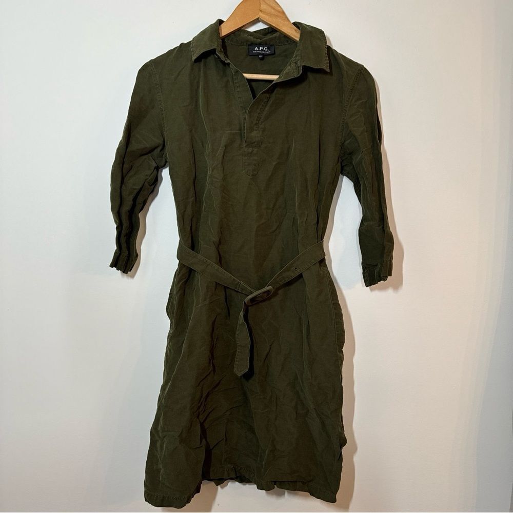 A.P.C. Linen And Silk Belted Green Shirt Dress Size XS